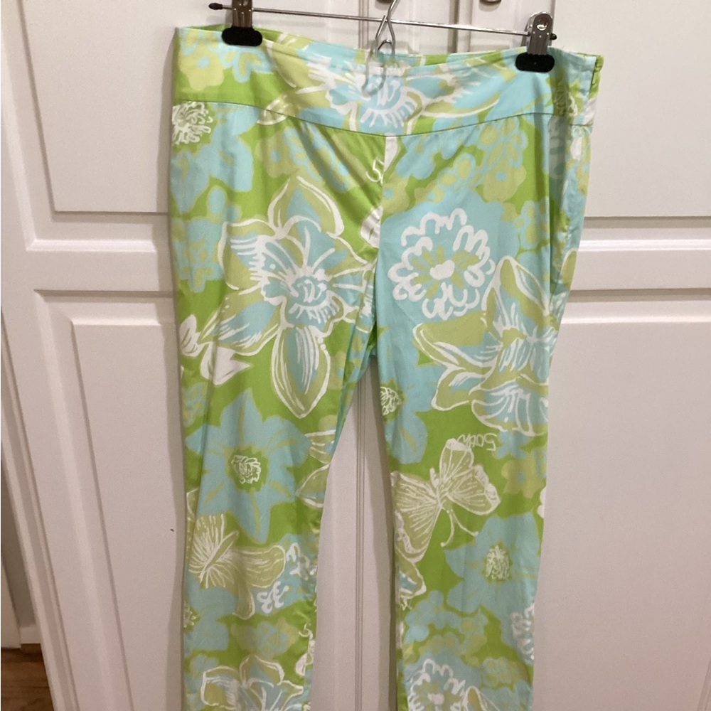 Lilly Pulitzer ankle pant Floral Print in Green and Blue with decorative ankle